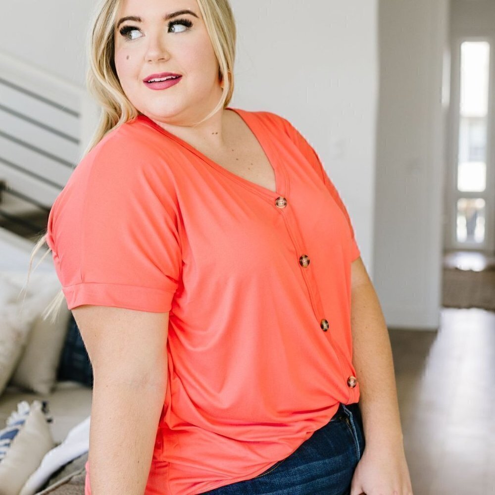 ninexis Coral Button-Down Short Sleeve Top